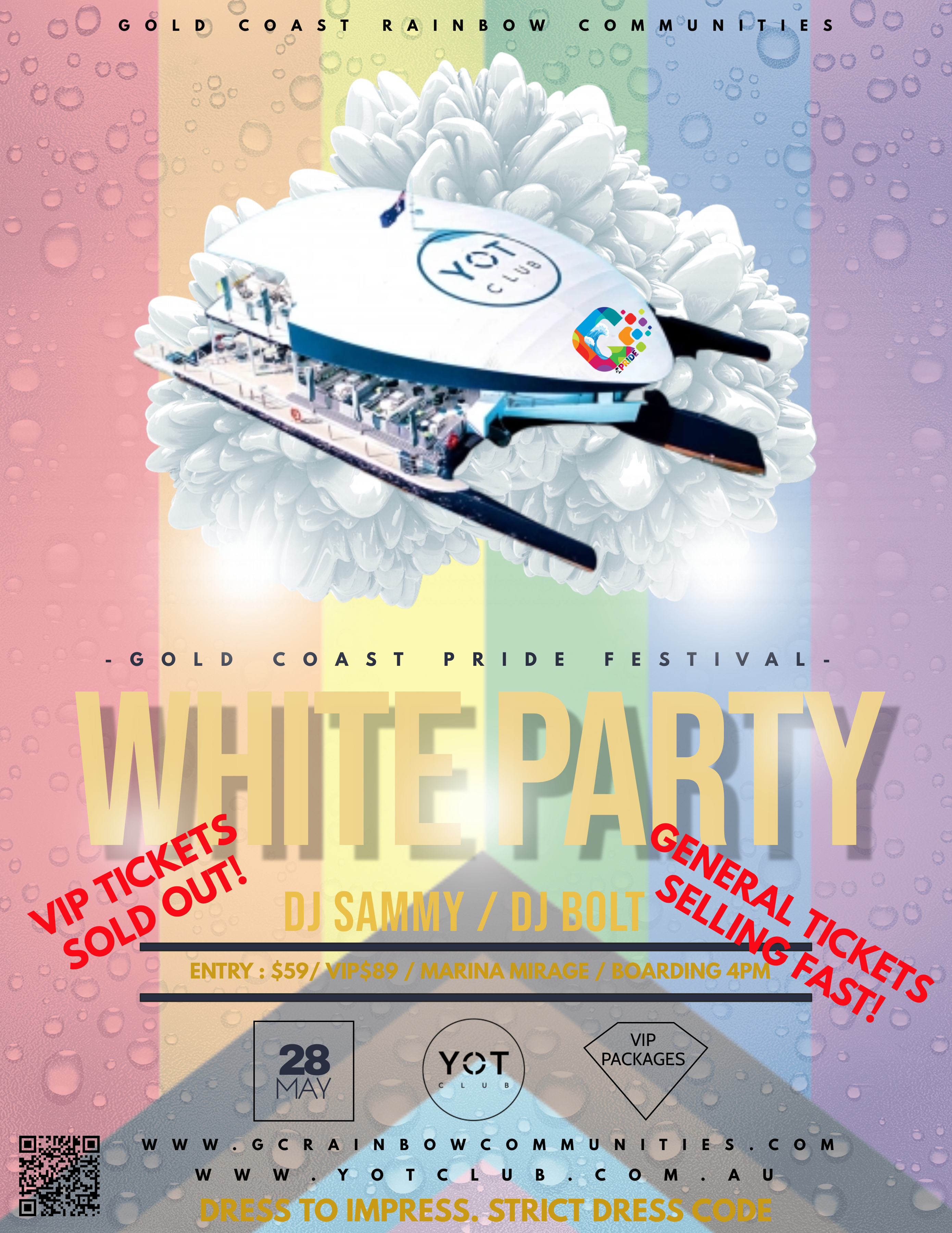 White Party event flyer for Gold Coast Pride Festival 2021