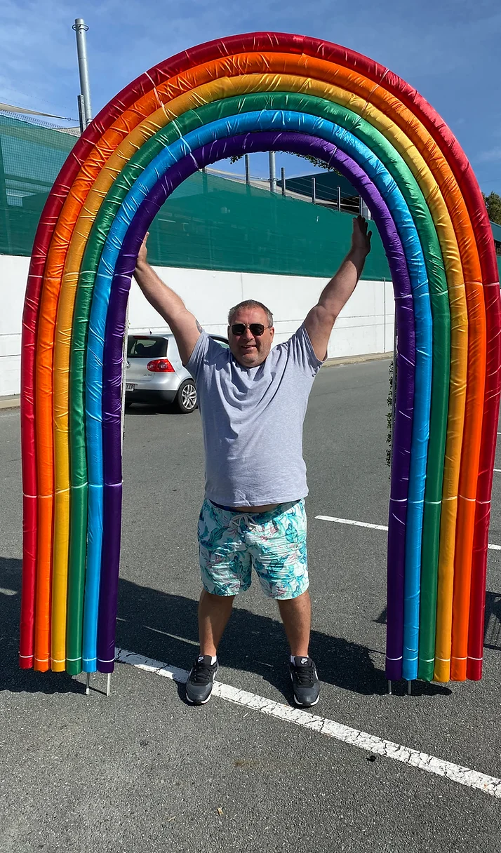 Man under rainbow arch